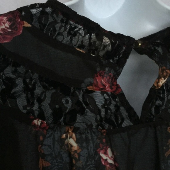 Knox Rose Black Lace Floral Boho Hi Low Bohemian Roses Blouse Top Women Size XS - Picture 6 of 13